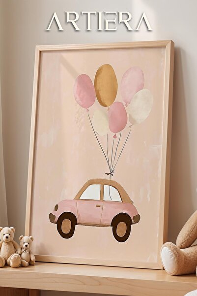 HİGUERA Ροζ αυτοκίνητο με μπαλόνια Διακόσμηση παιδικού δωματίου για κοριτσάκι...