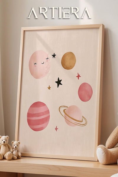 HİGUERA Pink Smiling Planet Space Θέμα Κοριτσάκι Διακόσμηση Παιδικού Δωματίου...