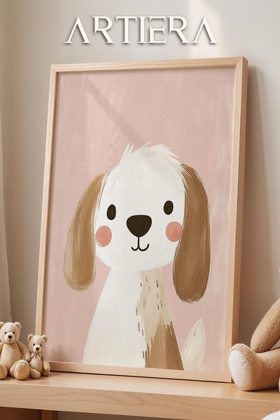 HİGUERA Χαριτωμένο κουτάβι σκυλί με ροζ φόντο Διακόσμηση παιδικού δωματίου γι...