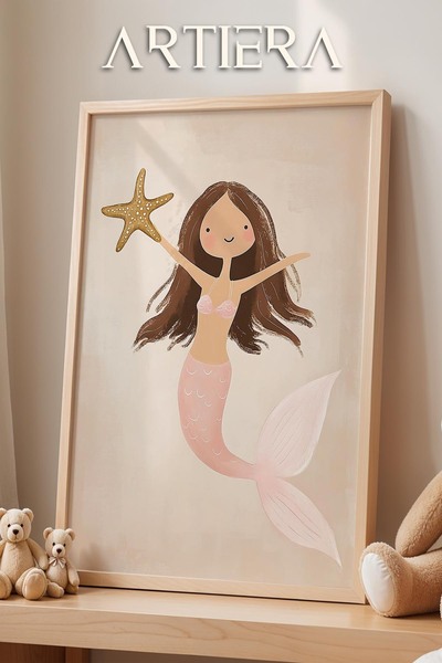 HİGUERA Χαριτωμένο Mermaid Girl Baby Παιδικό Δωμάτιο Διακόσμηση Πίνακας τοίχο...
