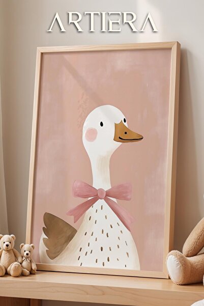 HİGUERA Papyonlu Sevimli Ördek Pembe Fonlu Kız Bebek Çocuk Odası Dekorasyonu ...