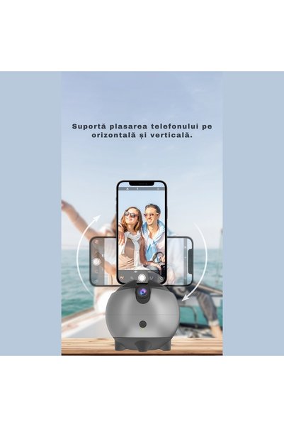 MACASORE Stand Filmare Inteligent 360° cu Urmarire Automata AI, Suport Telefon Auto Tracking, Hands-Free, Gimbal Vlog TikTok Live Streaming,