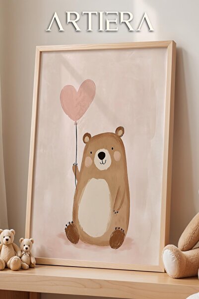 HİGUERA Heart Balloon Teddy Bear Bohemian Baby Girl Διακόσμηση Παιδικού Δωματ...