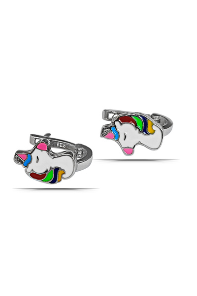 TEK TARZIM TAKI Unicorn Model Klipsli Gümüş Çocuk J Küpe (2 - 10 YAŞ) Rodyum Renk