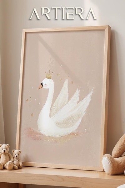 HİGUERA Sevimli Zarif Kuğu Bohem Kız Bebek Çocuk Odası Dekorasyonu Ahşap Çerç...