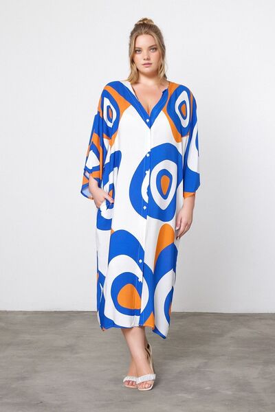 bacc Maxi Size Blue Orange Printed Woven Viscon Dress Bcvl-25905
