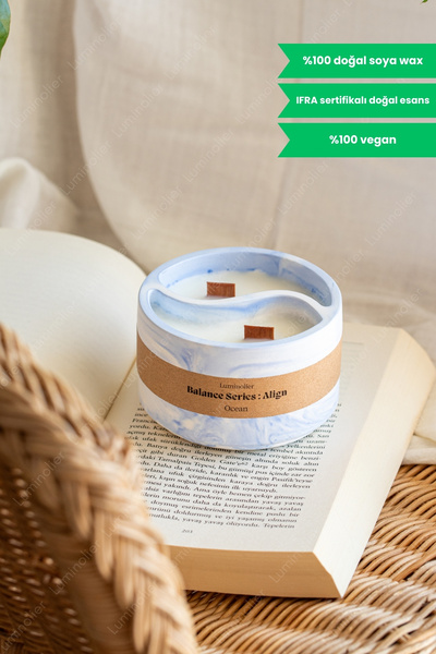 Luminolier Okyanus Kokulu %100 Doğal Soya Mum – El Yapımı Beton Kavanoz, Arom...