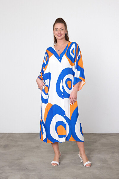 bacc Women's Maxi Length Blue Orange Printed Woven Viscon Dress Bcvl-25905