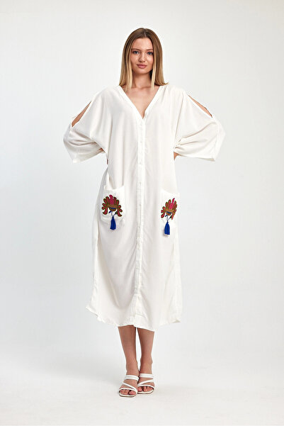bacc Maxi Size White Embroidery Embroidered Woven Viscon Dress Bcvl-252829