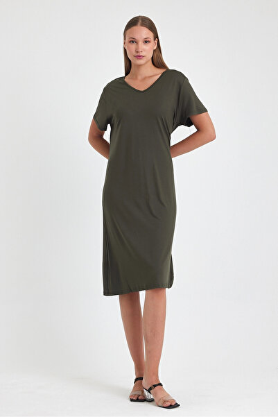 bacc Women's Maxi Length Khaki Knitted Viscon Dress Bcvl-25C2