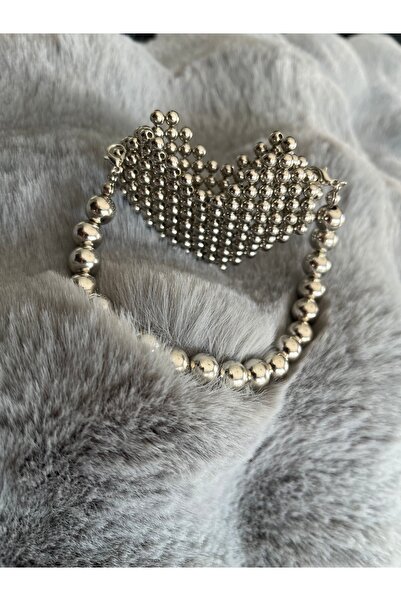 ZephiaStore Gümüş Kalpli Çanta Aksesuarı El Yapımı Boncuk Çanta Süsü