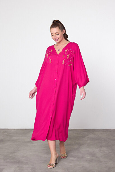 bacc Γυναικείο φόρεμα μάξι με φούξια κέντημα υφαντό βισκόζη Bcvl-25v040