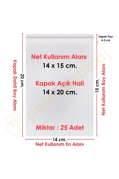 CarpCorn 14x15 5 Cm. (14*20) 25 Adet - Şeffaf Bantlı Yapışkanlı Opp Jelatin P...