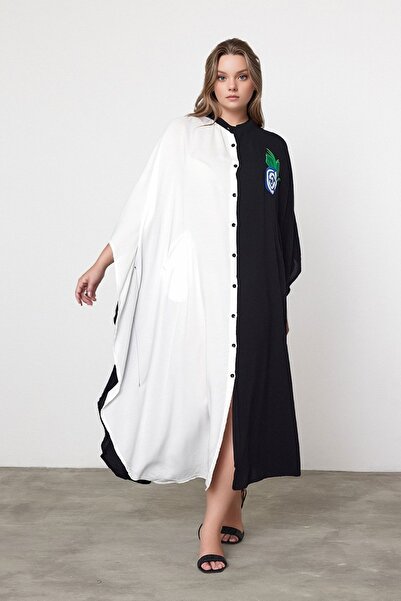 bacc Maxi Size White Embroidery Embroidered Woven Viscon Dress Bcvl-25994