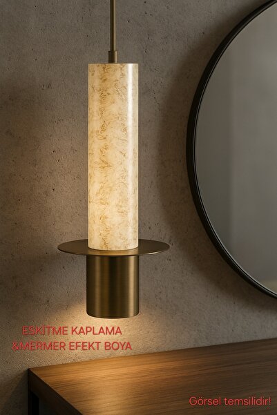 Bozyaka Aydınlatma Vista Dekoratif Tekli Metal Sarkıt Özel Mermer Boya - Eski...