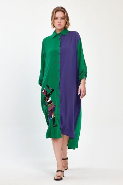 bacc Γυναικείο φόρεμα μάξι με πράσινο κέντημα υφαντό βισκόζη Bcvl-25991