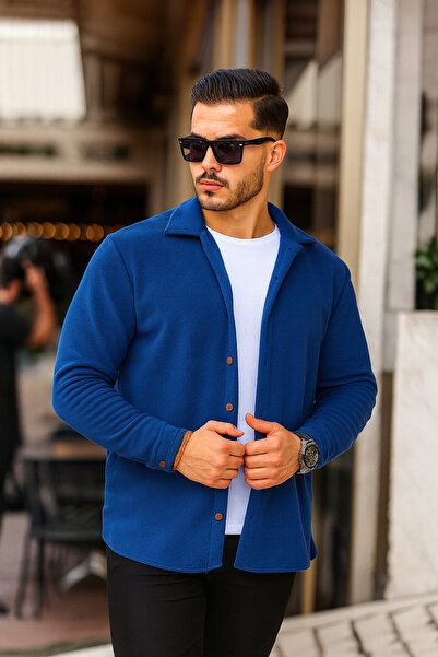 EKZMODA Men's Indigo Oversize Fleece Shirt - Thick Winter