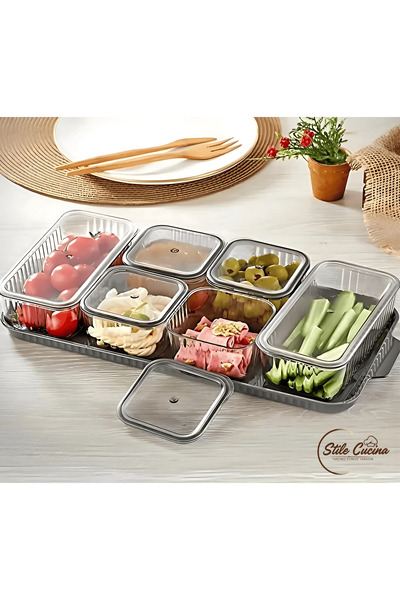 Stile Cucina 6 Dikdörtgen Bölmeli Kapaklı Kahvaltılık Seti Akrilik