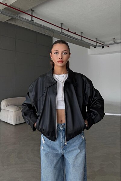 MEECY Dámská novosezónní kožená bunda Bomber