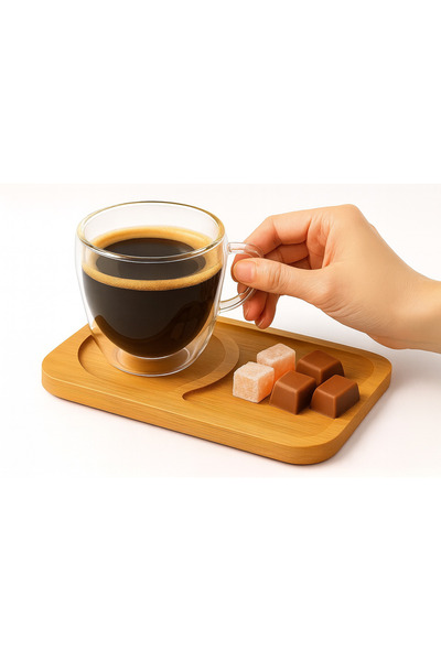 Vivien Home 8-Piece 4-Person Double-Walled Cup and Bamboo Saucer Espresso Tea Coffee Cup Set
