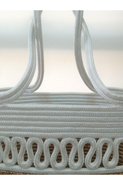 AZR HOME DESİGN Natural Jute Rope Straw White Bag Beach Bag