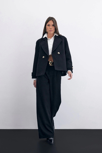 Sateen Black Boucle - Short Coat Design
