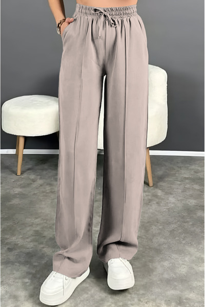 adba style Lace-Up Elastic Waist Modal Palazzo Women's Trousers 4015