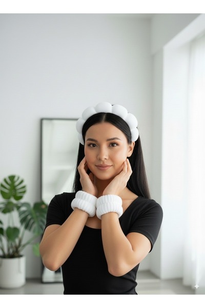 KANİNCHEN Set de coroană de machiaj spa cu curcubeu din țesătură prosop și brățară pentru spălarea feței