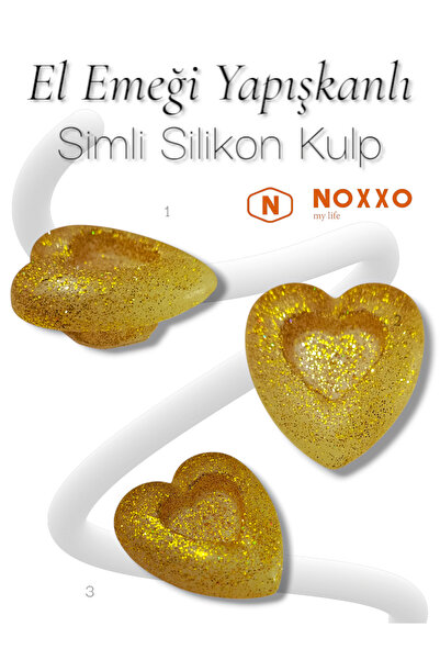 N NOXXO El Emeği Yapışkanlı Simli Silikon Kalp Kulp Mobilya Mutfak Banyo Dola...