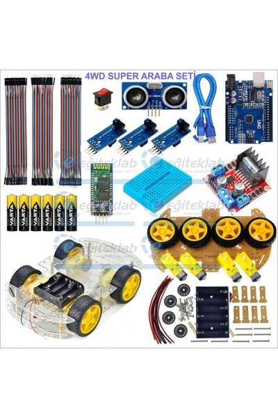 eğiteklab 4WD ÇİZGİ İZLEYEN BLUETOOTH (TELEFON) KONTROLLÜ ARAÇ KİTİ (DEMONTE)