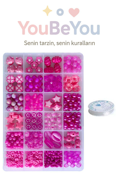 By MO Accessories YENİ SEZON FUŞYA Çocuk Hobi Boncuk Takı Yapma Hobi Boncuk Seti - Renkli Boncuk Bileklik Takı Yapımı