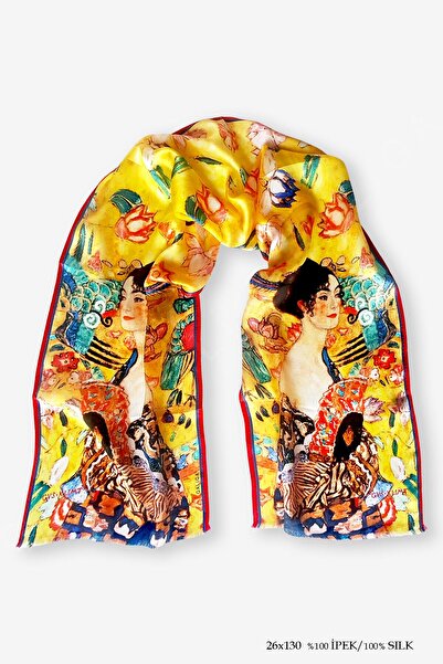 Galiga KLIMT Lady With Fan %100 İpek Fular 26*130cm "Art On Silk"