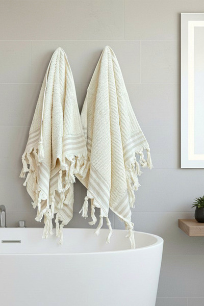 ROVAOS مجموعة منشفة يد ووجه من أورا مكونة من قطعتين - مقاس 50x85 سم، مناشف حم...