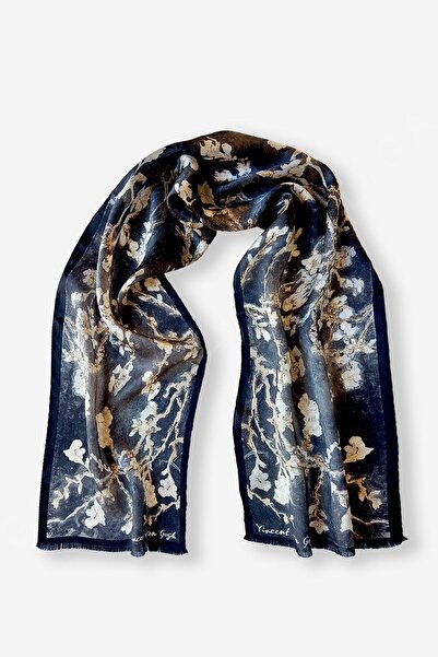 Galiga Van Gogh - Badem Ağacı Grey %100 İpek Fular 26*130cm "Art On Silk"