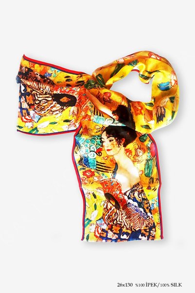 Galiga Klimt Lady with Fan 100% Silk Scarf 26*130cm'Art on Silk'