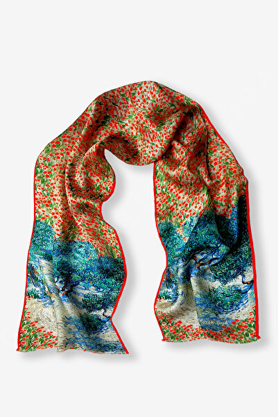 Galiga Van Gogh - Olive %100 Ipek Fular 26*130cm "Art On Silk"