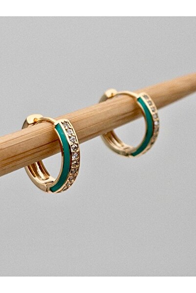 Siya Silver Zirkon Taşlı Turkuaz Mineli Kadın Halka Küpe
