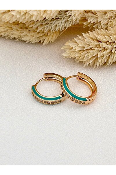 Siya Silver Zirkon Taşlı Turkuaz Mineli Kadın Halka Küpe