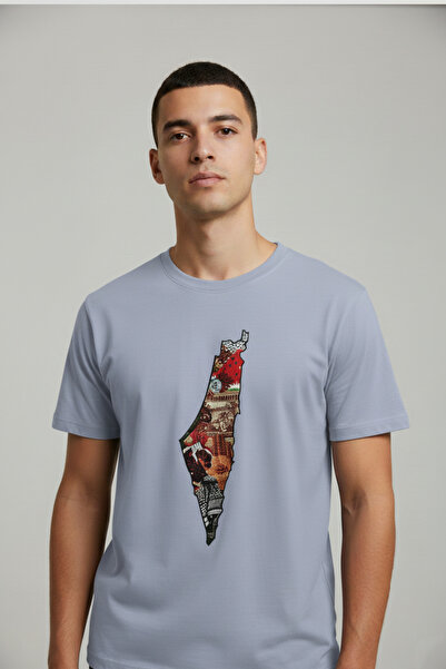 Zaytoon Unisex κοντομάνικο Παλαιστινιακός χάρτης μπλουζάκι με στάμπα S - 2xl T300033