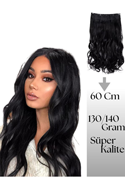 YARAT Sim Siyah Saç Dalgalı Çıtçıtlı Postiş Takma Saç 60cm 130gr Isıya Dayanı...