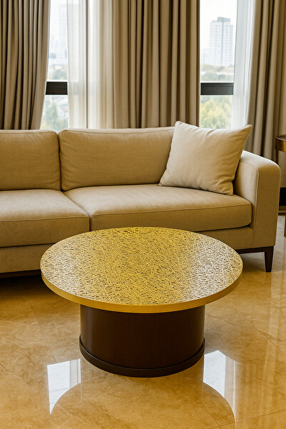 Rona Home Çeyizlik Lüks Hasır PVC Yuvarlak Orta Salon Sehpa Örtüsü – Silinebilir, Dantel Desenli Masa Örtüsü