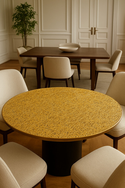 Rona Home Çeyizlik Lüks Hasır PVC Yuvarlak Orta Salon Sehpa Örtüsü – Silinebilir, Dantel Desenli Masa Örtüsü