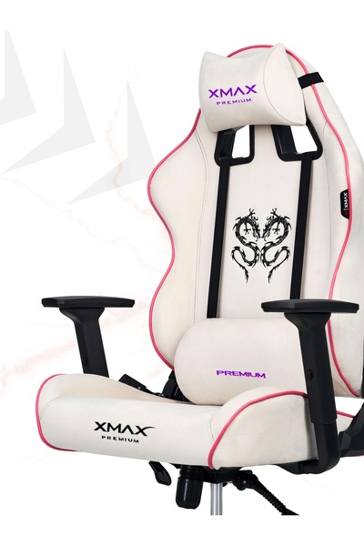 XMAX / Rio Balerion Terletmez Kadife Kumaş Beyaz Gaming Oyuncu Koltuğu / 120 Kg Taşır