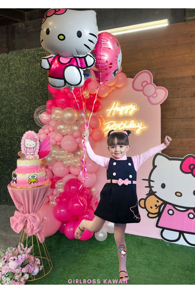 Girlboss Kawaii Hello Kitty doğum günü beyaz külotlu çorap mat opak