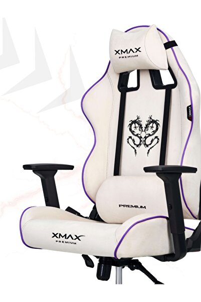 XMAX / Rio Balerion Terletmez Kadife Kumaş Beyaz Gaming Oyuncu Koltuğu / 120 Kg Taşır