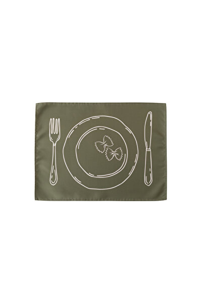 RahanDesign Pasta Patterned 4-Piece Khaki Green American Tablecloth - 35X45Cm - 4-Piece Suede American Tablecloth Set