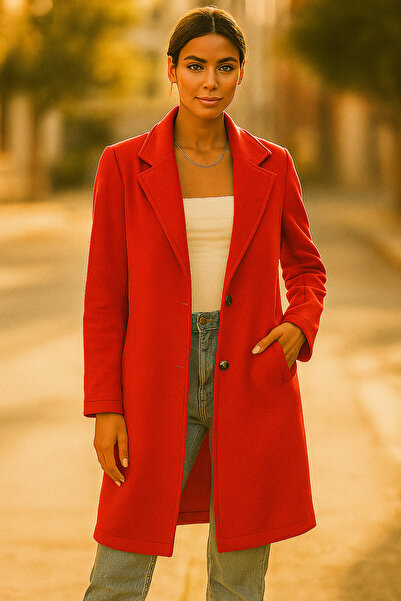 trendalisse Women's Red Unlined Fleece Stamp Coat