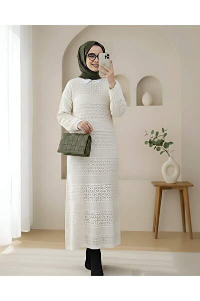 Modamorfo Πλεκτό φόρεμα με διάτρητο σχέδιο - Εκρού