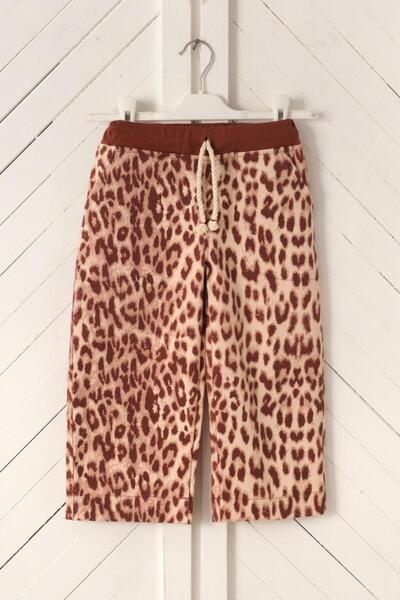 Montisu Leopard Print Children's Trousers – Relaxed Fit – Lace-Up, 100% Woven Cotton.