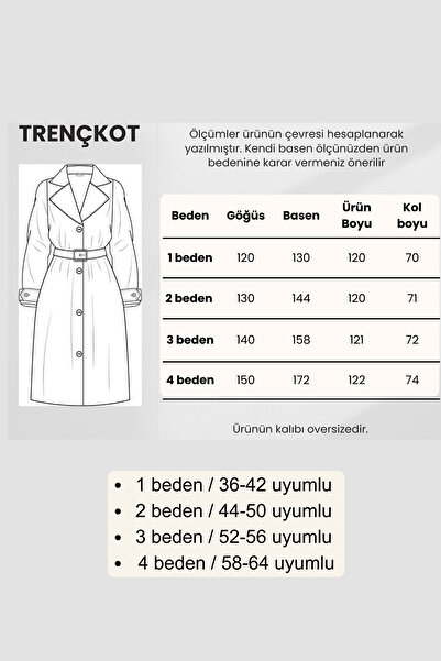 CHUL Kadın Oversize Kemerli Astarlı Trençkot-Büyük Beden Trençkot- Siyah- Geniş Beden aralığı